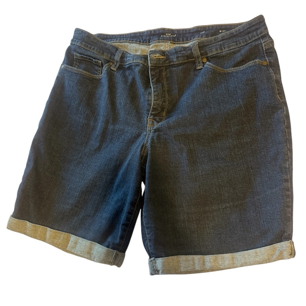 New Directions Blue Jean Shorts Cuffed Mid-Thigh